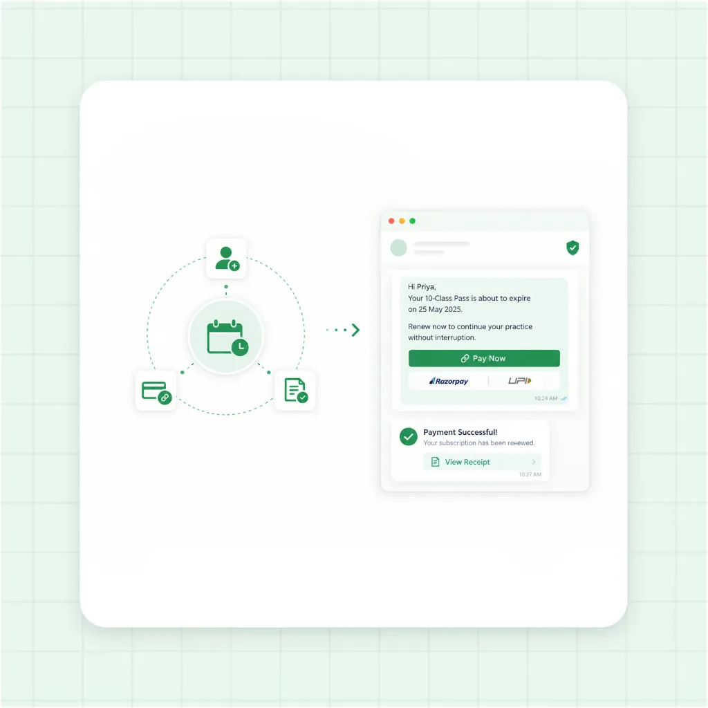 Yoga studio monthly pass renewal flow on WhatsApp