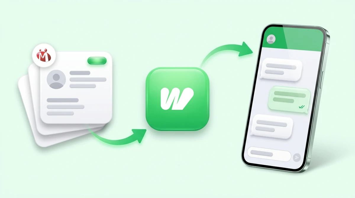 An IndiaMART enquiry passing into Waplify and out to a WhatsApp message on a phone